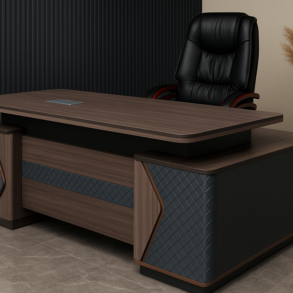 2.4M Executive L-Shaped Office Desk � Walnut Finish with Power Integration &amp;amp; Textured Accents